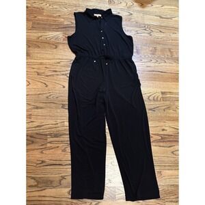 Ellen Tracy Women's Black Sleeveless Jumpsuit Button Front Size XL‎ Tie Waist